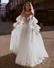 Sweetheart A Line Wedding Dresses Removable Long Sleeves Bridal Gown Tulle Floor Length Lace Robe De Soiree