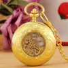 Pocket Watches Luxuoso Golden Hollow Out Fish Design Watch Manual Mechanical Arabic Numes
