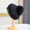 Hoeden mode dames baret Koreaanse winter herfst wollen zachte pet met echte pels pom dame schilder petten houden warm gorras