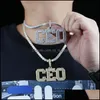 Chaînes Chaînes Hip Hop Hommes Garçon Bijoux Iced Out Bling 5A Cubic Zirconia Cz Lettre Ceo Charm Pendentif 5Mm Tennis Chaîne Collier En Gros Dhx9X