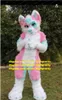 Roze lange vacht harige vos mascotte kostuum wolf husky hond fursuit volwassen stripfiguur schattige lieve welkomstreceptie zz7597