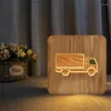 Luzes noturnas Van Excavator Carrocre de caminhão Lâmpada Inside Mesa de Natal Modelo Wood Nightlight Decoração Luz do quarto infantil