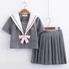 Ensembles de vêtements Filles japonaises Uniforme scolaire Costume de marin Fleurs de cerisier JK Étudiante étudiante Cosplay Jupe plissée complète avec nœud papillon