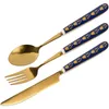 Diny sets gouden kunst keramische handgreep bestek Set Noordse roestvrij staal luxe elegant leven diner Juegos de vajilla Home Decore EC50CJ