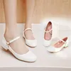 Flat Shoes Girls White Leather Princess Black Kids School School School Single Etiekette Performance обувь