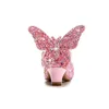Sapatos planos Princesa Crianças Couro para meninas Asa Casual Glitter Children High Heel Party Butterfly Knot azul rosa prateado