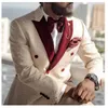 Smokings de mariage formel hommes costume Slim Fit bordeaux cols hommes costumes marié tenue Blazer pour mariage bal veste et pantalon