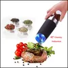 Mills Mills Electric Salt and Pepper Malders Rostfritt stål Matic Herb Spice Mill Justerbar grovhet Kök Gadget Set Drop D Dhuck