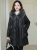 Women's Leather 90% White Duck Down Real Sheepskin Jacket Women Fur Collar Hooded Coat Female Oversized Women's Jackets Ropa Zjt1257