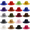 Panama Cap Jazz Formal Hat Retro Woolen Lady Felt Fedora Fashion Solid Plain Candy Color Wide Brim Unisex Trilby Chapeau for Men Women RRA12