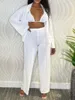 Kvinnors tvåbitar byxor Kvinnor 3 PC Set Halter Bikini Loose Long Sleeve Cardigan Top Wide Leg Pant Suits Summer Solid Fashion Beach