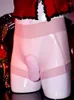 Sous-vêtements sexy hommes voir à travers U poche convexe boxer élastique JJ ouvert coq anneau sissy culotte sous-vêtements lingerie exotique gay porter couleur bonbon