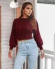 Women's Sweaters Women Sexy Hollow Plus Size Cropped Lantern Sleeve Knit Pullover Sweater 2022 Fall Fashion Blue Crochet Jumpers Harajuku