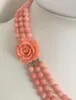 Chains Rare 3 Rows Lenght 17" 18" 19" 7-8mm Pink Coral Beads Necklace