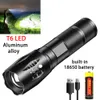 Torches krachtige T6 LED -zaklamp Aluminium legering Portable Torch USB oplaadbare buiten camping tactisch flitslicht