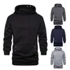 Men's Hoodies Men's & Sweatshirts Front Pocket Drawstring Pullover Hoodie Long Sleeve Solid Color Metal Holes Hooded Sweatshirt Male