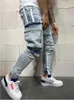 Jeans skinny pour hommes Crayon à rayures latérales Hip-Hop Biker Denim Multi-poches Sports Homme Jogging Cargo Pantalon S-3L Siz X0621