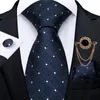 Boogbladen 8 cm donkerblauwe herenplaid en dot silk tie zakelijke bruiloft stropdoek met luxe kristallen broche mannen cadeau dibangu