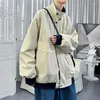 Heren Jackets Oversized Pocket Jacket Men Fashion Casual Blue/Beige Baseball Mens Streetwear Loose Hip Hop Bomber Outswear