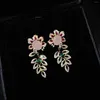 Dangle Earrings Three-dimensional Design Silver Inlaid Crystal Flower Leaf Fresh And Smart Light Luxury Ladies Jewelry