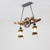 Lâmpadas pendentes American Vintage Candelier Light Design Cafe Bar Restaurant Wooden Glass Loft Lamp Gear Industrial Hanging