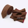 Vintage Solid Linen 6Cm Tie Sets Red Blue Wedding Bowtie Handkerchief Narrow Tie Party Gift Tie For Men Shirt accessory J220816