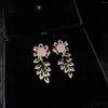 Dangle Earrings Three-dimensional Design Silver Inlaid Crystal Flower Leaf Fresh And Smart Light Luxury Ladies Jewelry