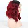 Synthetic Wigs Charisma Short Wig Ombre Red Wavy Synhettic Side Part High Temperature Fiber Lace Front For Women Bob