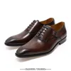 Dress Shoes ELEGANT MEN GENUINE LEATHER OXFORD SHOES BUCKLE STRAP OFFICE DRESS WEDDING BROWN BROGUE POINTED TOE FORMAL SHOE 221022