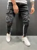 Herrskinniga jeans sida rand blyertsbyxor hip-hop cyklist denim multi-fockets sportbyxor manliga jogging lastbyxor s-3l siz x0621