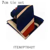 Nuevo diseño de 7 cm de bolsillo marrón verde cuadrado y juego de corbata para hombre pañuelo de impresión delgada Tie Polyester traje de hombres Boda de negocios J220816
