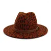 Bérets femmes hommes dame léopard Panama Cap Jazz chapeau formel feutre laine Chapeau large bord Fedora chapeaux Trilby automne hiver mode