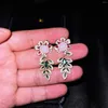 Dangle Earrings Three-dimensional Design Silver Inlaid Crystal Flower Leaf Fresh And Smart Light Luxury Ladies Jewelry