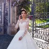 Suknia balowa suknie ślubne z koralikami koronki linijki ślubne suknie ślubne seksowne długie rękawy zamiataj pociąg vestidos de novia Mariage 403