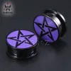 Kubooz rostfritt stål lila pentagram öronproppar tunnlar piercing örhänge mätare kropp smycken bårar expanders hela 6mm 62088096805