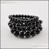 Bangle Bangle Natural Lucky Obsidian Stone Buddha Beads Bracelets Couples Exquisite Fashion All-Match Elastic For Men And Womengle D Dhsot