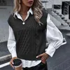 Kadın Sweaters Fashion Breppy Style Sleeless Seater Sweater Zarif Seksi Örgü Tank Top V-Gell Vintage Pure Renk All Match