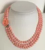 Chains Rare 3 Rows Lenght 17" 18" 19" 7-8mm Pink Coral Beads Necklace