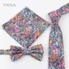 Vintage Floral Printed Tie Set 65cm Cotton Linen Men Tie Butterfly Hankie bowtie Handkerchief Pocket Square Wedding Party J220816