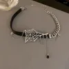 Choker Dark Gothic Style Metal Spider Web Shape Black Leather Necklace For Womans Rock Girl Fashion Jewelry 2022