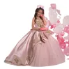 2023 Roze kralen baljurk meisjes optocht jurken spaghetti riemen prinses bloemenmeisje jurk lovertjes satijn toegevoegde eerste communiedogingen gb1022a33