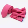 Solid 100 Cotton 6Cm Tie Bowtie Set Rose Red Navy Blue Pink Tie Handkerchief Wedding Fashion Classic Gift For Men Accessory J220816