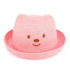 Berets HanXi Summer Children Straw Sun Hats Cute Bear Ear Cap For Kid 51cm Head Circumference Beach Hat Boys Girls