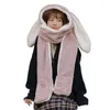 Berets Faux Fur Cartoon Ears Hat Cute Warm Winter Thick Long Hoodies Neck Scarf With Mittens Windproof Set