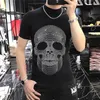 Men's Sweaters Classic Men's CCasual Half-Turtleneck Short Sleeve Sweater Exquisitely Knitted Rhinestone Skull Pattern Customized