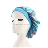 Beanie/Skull Caps Wide Edge Bonnets H￶g Elasticitet Nytt m￶nster Laser Bandana Nightcap Womens Fashion Hat Polyester Sky Blue Drop de Dhzql