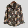 Men's Casual Shirts Autumn Flower Shirt Mens Club Long Sleeve Slim Fit Fancy Men Hawaii Beach Plus Size 5XL Men's