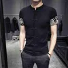 Herr t-skjortor som stickar tröja kinesisk stil knapphylsa