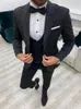 Erkekler Siyah Giyim Siyah Giyim Lüks Partisi Sahne Erkekler Takım Sağdı Tükmeciler Düzenli Fit Smokin 3 Peice Set Ceket Yelek Pantolon Blazer Setleri