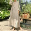 Casual Dresses 2022 Autumn Women Solid Long Shirt Dress Pockets Office Lady Work Cotton Party Robe Femme